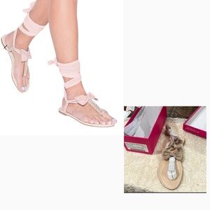 Jeslene embellished t-strap wrap around ankle with bow detail by shoe dazzle